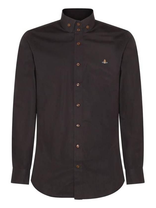 Men's Embroidered ORB Logo Long Sleeve Shirt Black - VIVIENNE WESTWOOD - BALAAN 2