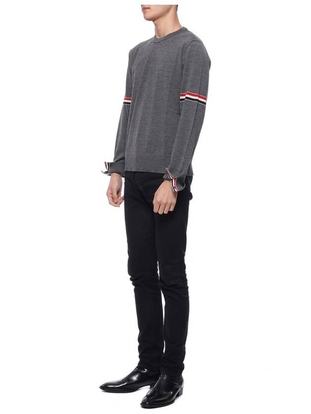 Merino Striped Crew Neck Knit Top Grey - THOM BROWNE - BALAAN 5