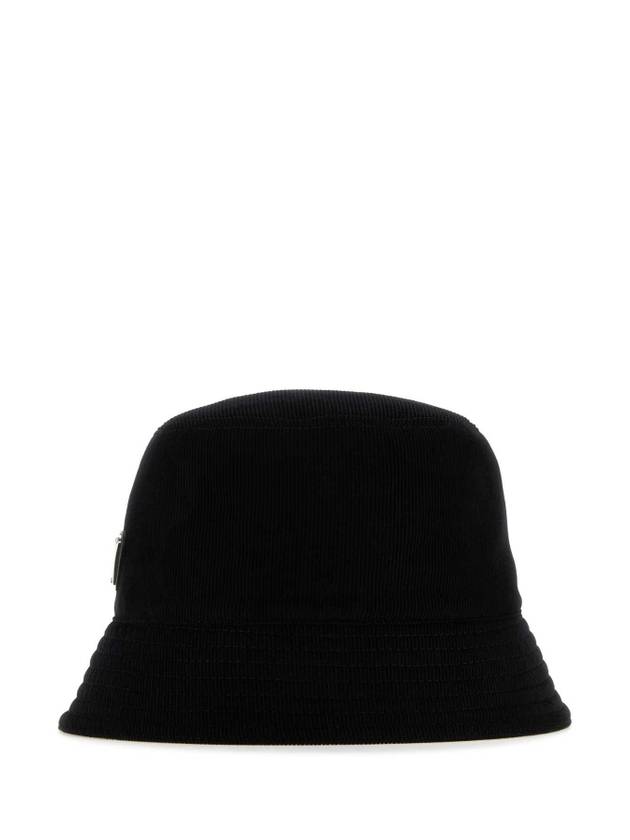 Triangle Logo Corduroy Bucket Hat Black - PRADA - BALAAN 1