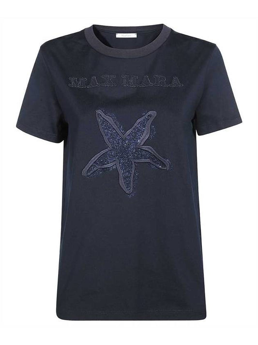 Women's Elgar Cotton Short Sleeve T-Shirt Navy - MAX MARA - BALAAN.