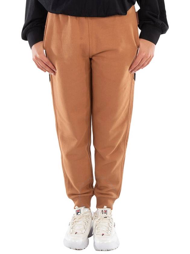 Women's Check Panel Cotton Jogger Track Pants Camel - BURBERRY - BALAAN 2