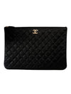 Golden CC Logo Large Grained Calfskin Clutch Bag Black - CHANEL - BALAAN 1