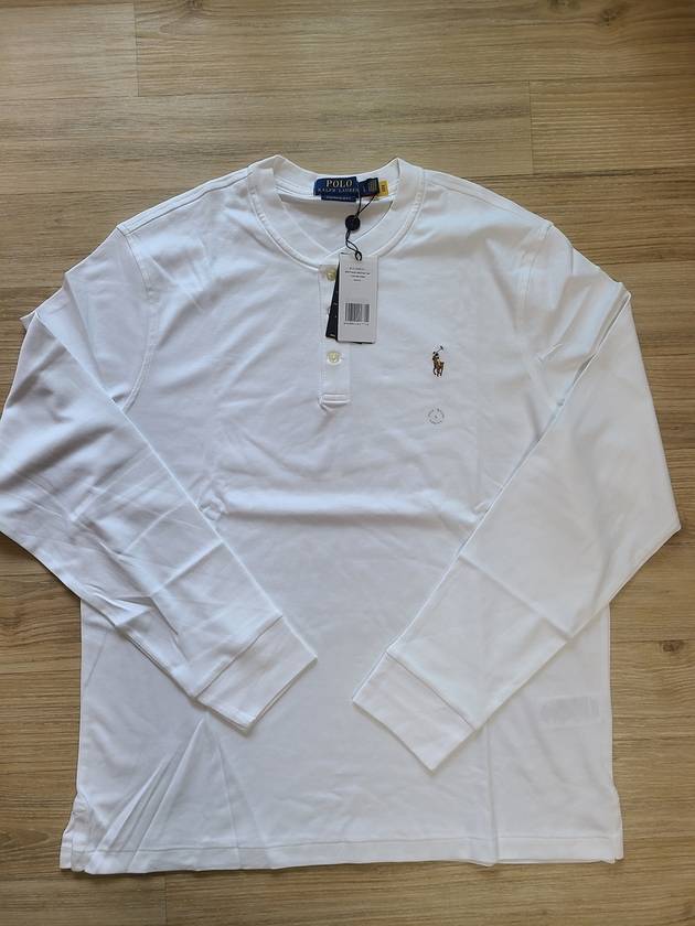 Custom slim fit white henley neck long sleeve tshirt - POLO RALPH LAUREN - BALAAN 6