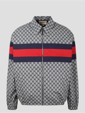 GG Print Cotton Zip-up Jacket Blue - GUCCI - BALAAN 1