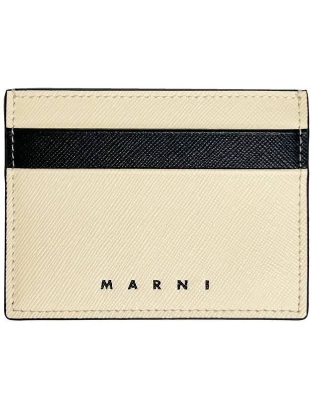 Bicolor Leather Card Wallet Beige - MARNI - BALAAN 3