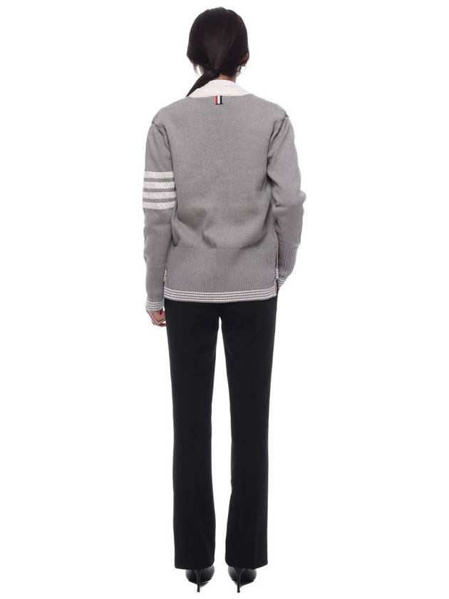 4 Bar Stitch V Neck Cardigan Grey - THOM BROWNE - BALAAN 6