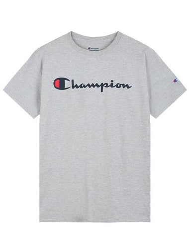 Classic Script Logo Graphic Short Sleeve T-Shirt Gray - CHAMPION - BALAAN 1