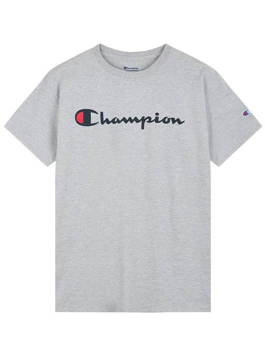 Classic Script Logo Graphic Short Sleeve T-Shirt Gray - CHAMPION - BALAAN 1