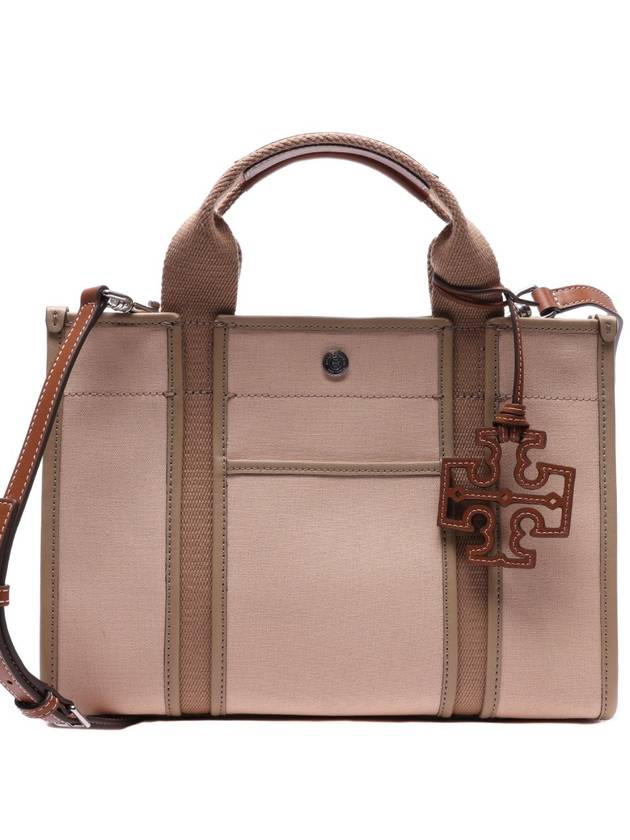 Small Twill Tory Tote Bag Beige - TORY BURCH - BALAAN 3