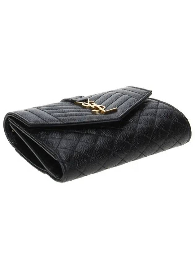 Monogram Envelope Compact Tri-Fold Matelasse Halfwallet Black - SAINT LAURENT - BALAAN 6