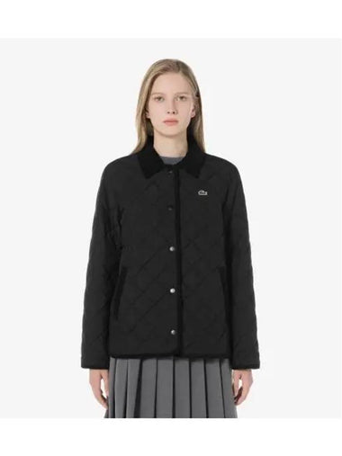 Women s Corduroy Collar Quilted Jumper Black - LACOSTE - BALAAN 1