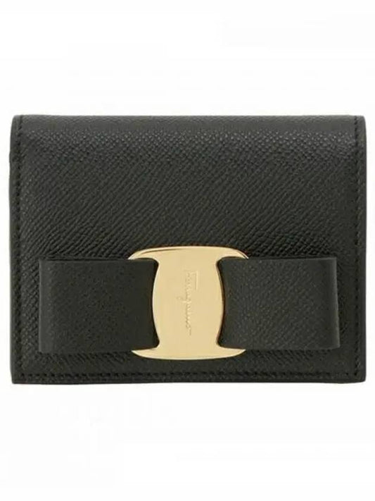 Vara Bow Gloss Flap Half Wallet Black - SALVATORE FERRAGAMO - BALAAN 2