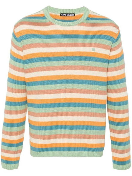 Face Logo Applique Striped Knit Top - ACNE STUDIOS - BALAAN 1