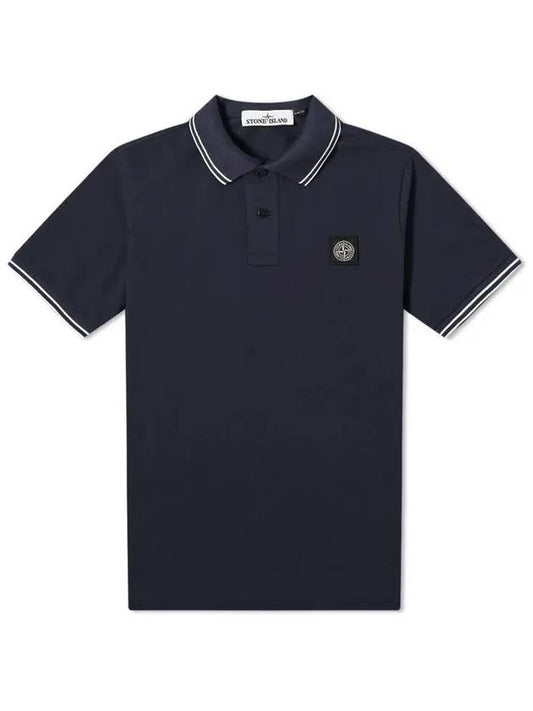 Men's Two Line Wappen Patch Cotton Short Sleeve Polo Shirt Navy - STONE ISLAND - BALAAN 2