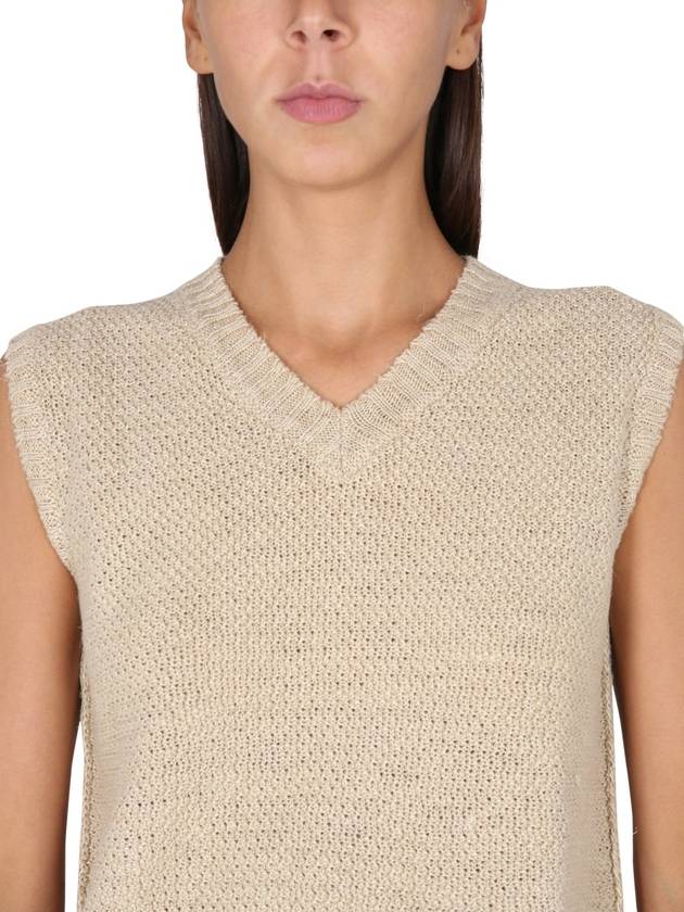 Stitched V Neck Knit Vest Beige - MAISON MARGIELA - BALAAN 5