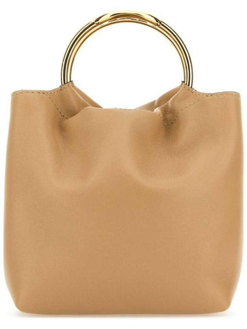 V Logo Leather Tote Bag Beige - VALENTINO - BALAAN 1