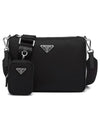 Triangle Logo Re-Nylon Saffiano Leather Shoulder Bag Black - PRADA - BALAAN 2