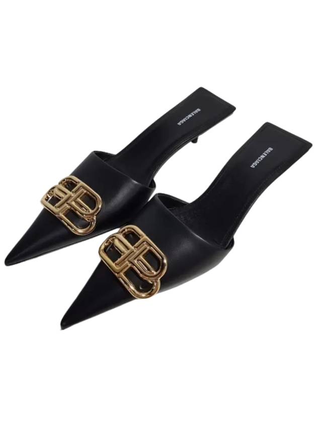 Women's Gold Logo Sandals Heel Black - BALENCIAGA - BALAAN.