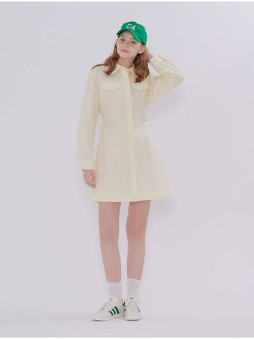 Women's Line Shirt Mini Short Dress Yellow - METAPHER - BALAAN 1