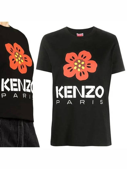 Women's Boke Flower Loose Fit Cotton Short Sleeve T-Shirt Black - KENZO - BALAAN 2