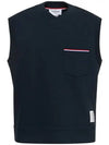 Interlock V-Neck Cotton Vest Navy - THOM BROWNE - BALAAN 2