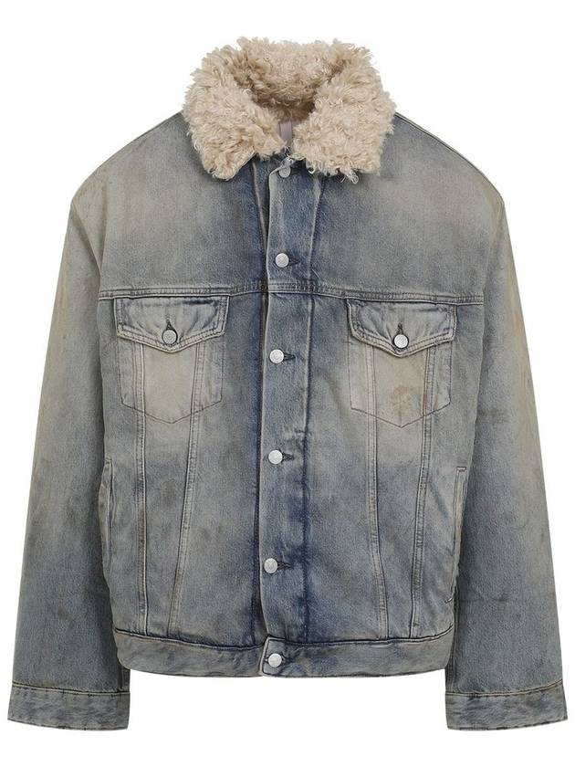 Fur Trim Oversized Fit Denim Jacket Mid Blue - ACNE STUDIOS - BALAAN 2