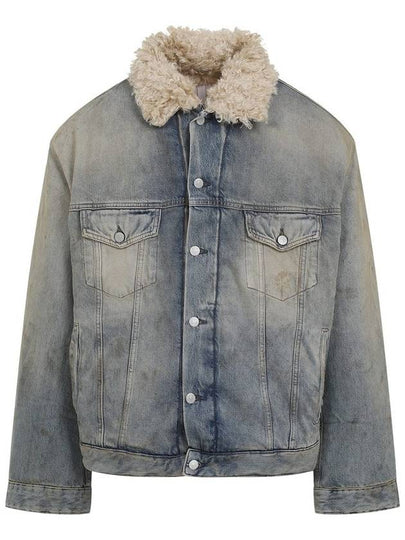 Fur Trim Oversized Fit Denim Jacket Mid Blue - ACNE STUDIOS - BALAAN 2