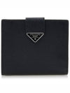 Triangle Logo Saffiano Leather Half Wallet Black - PRADA - BALAAN 2