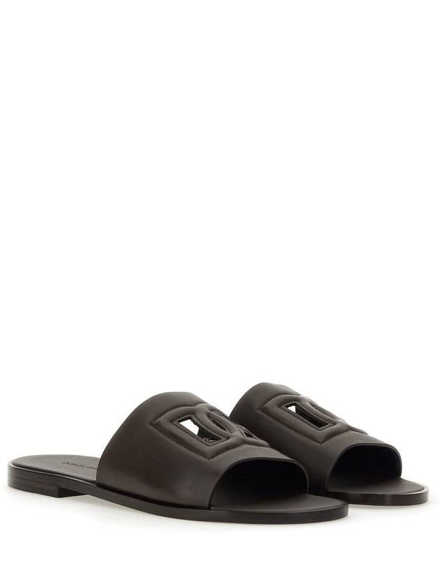 DG Logo Leather Sandals Brown - DOLCE&GABBANA - BALAAN 3