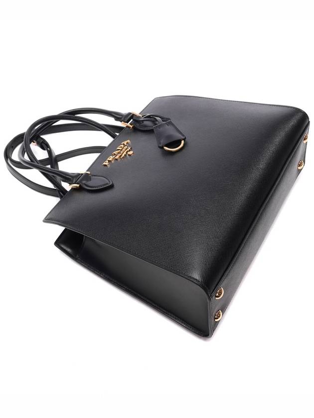 Saffiano Gold Square Leather Tote Bag Black - PRADA - BALAAN 6