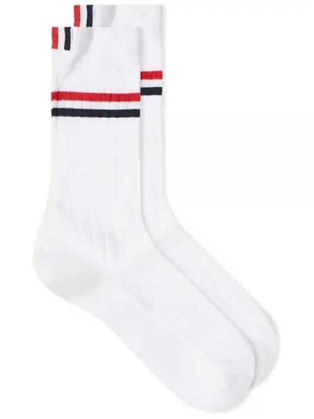 Athletic Striped Ribbed Cotton Socks White - THOM BROWNE - BALAAN 1