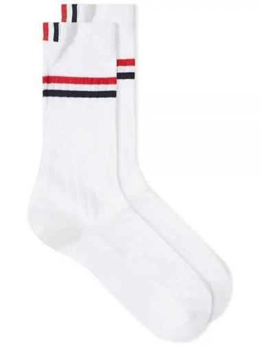 Athletic Striped Ribbed Cotton Socks White - THOM BROWNE - BALAAN 1