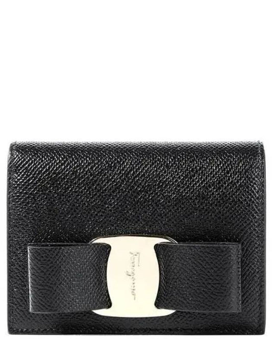 Vara Bow Gloss Flap Half Wallet Black - SALVATORE FERRAGAMO - BALAAN 2