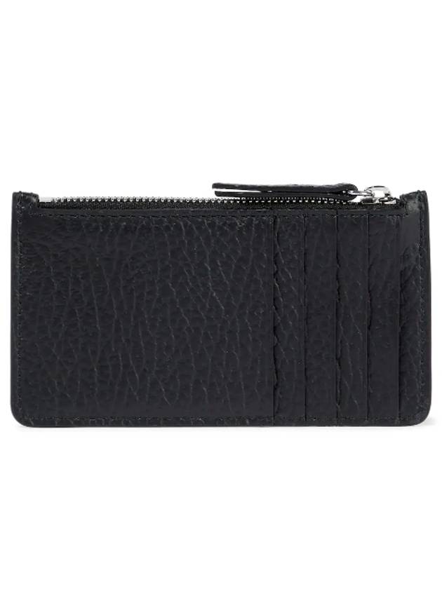 Pebble Leather Stitch Logo Zipper Card Wallet Black - MAISON MARGIELA - BALAAN 3