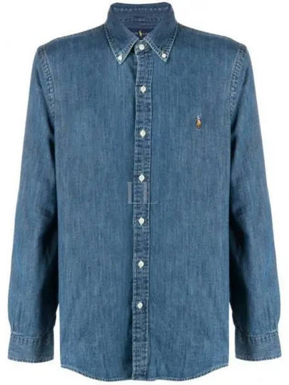 Pony Logo Denim Slim Fit Long Sleeve Shirt Blue - POLO RALPH LAUREN - BALAAN 2