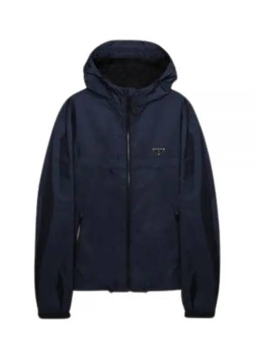 Triangle Logo Re-Nylon Zip Up Jacket Navy - PRADA - BALAAN 1