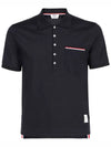 Men's Three Stripes Pocket Mercerized Short Sleeve Polo Shirt Navy - THOM BROWNE - BALAAN 2