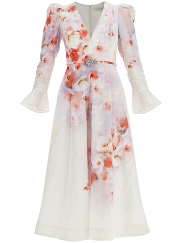 white floral linen midi dress ciara - ZIMMERMANN - BALAAN 1