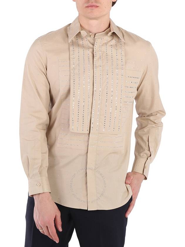 Burberry Men's Sesame Crystal Embroidered Formal Shirt, Brand Size 39 (Neck Size 15.5") - BURBERRY - BALAAN 1