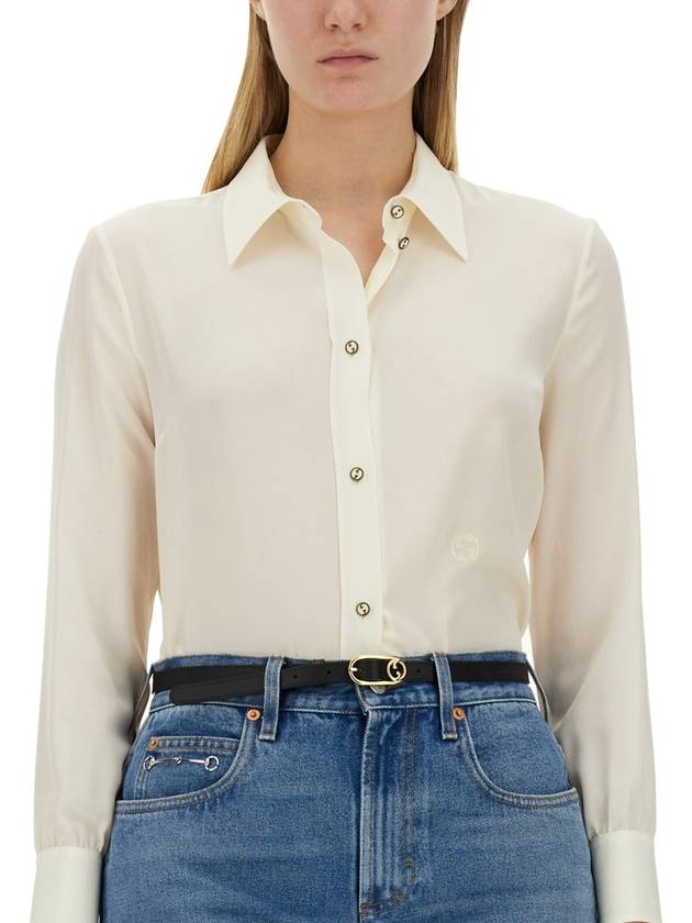 logo embroidered silk shirt 761896ZAPJ7 - GUCCI - BALAAN 5