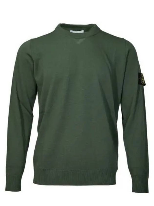 Logo Patch Round Neck Knit Top Green - STONE ISLAND - BALAAN 2