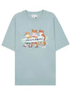 Surfing Foxes Logo Print Short Sleeve T-Shirt Sky Blue - MAISON KITSUNE - BALAAN 2