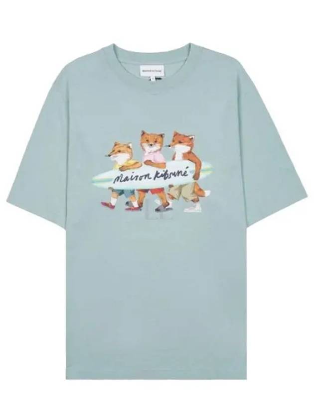 Surfing Foxes Logo Print Short Sleeve T-Shirt Sky Blue - MAISON KITSUNE - BALAAN 2