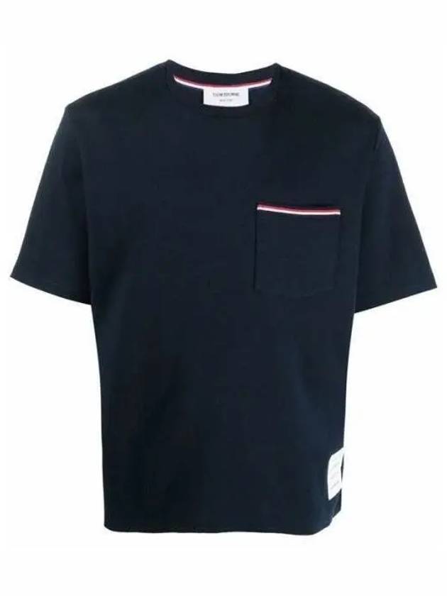 Cotton Oversized Pocket Short Sleeve T-Shirt Navy - THOM BROWNE - BALAAN 2