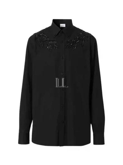 Crystal Oak Leaf Long Sleeve Shirt Black - BURBERRY - BALAAN 2