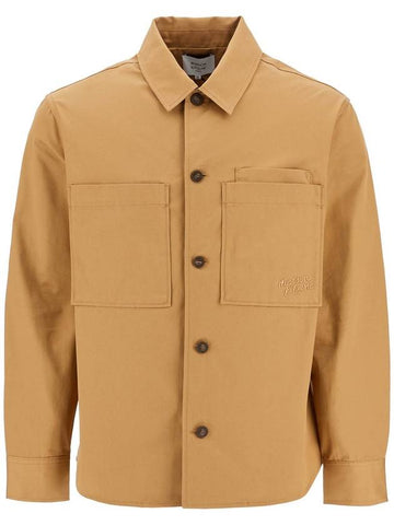 minimalist beige chino cotton shirt with buttons and applied pockets - MAISON KITSUNE - BALAAN 1