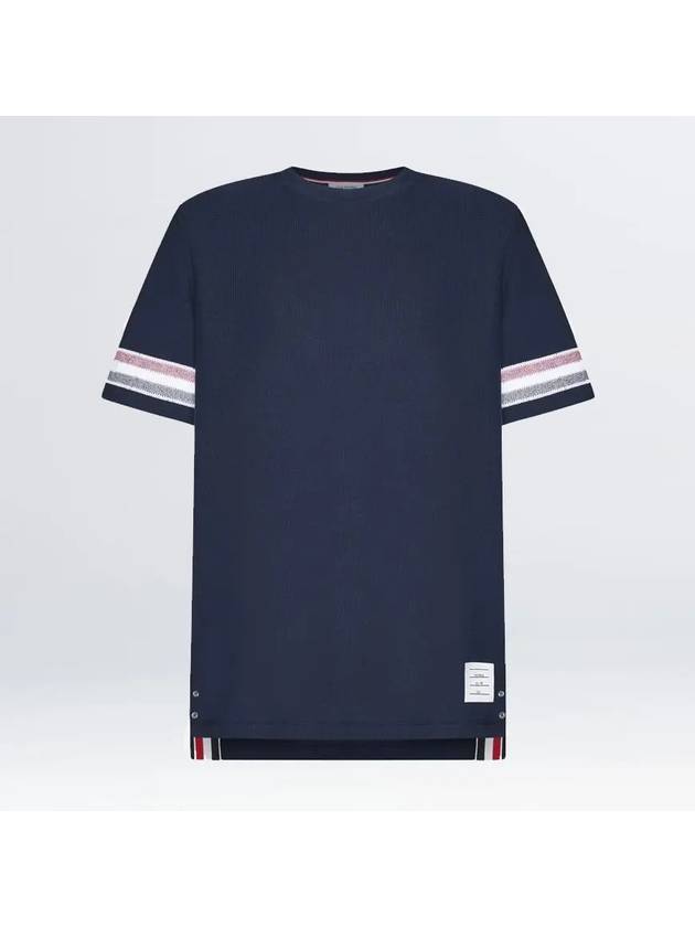 Textured Cotton Stripe Short Sleeve T-Shirt Navy - THOM BROWNE - BALAAN 4