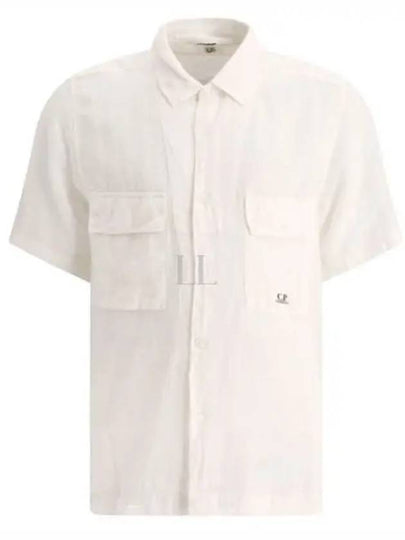 Linen Short Sleeve Shirt White - CP COMPANY - BALAAN 2