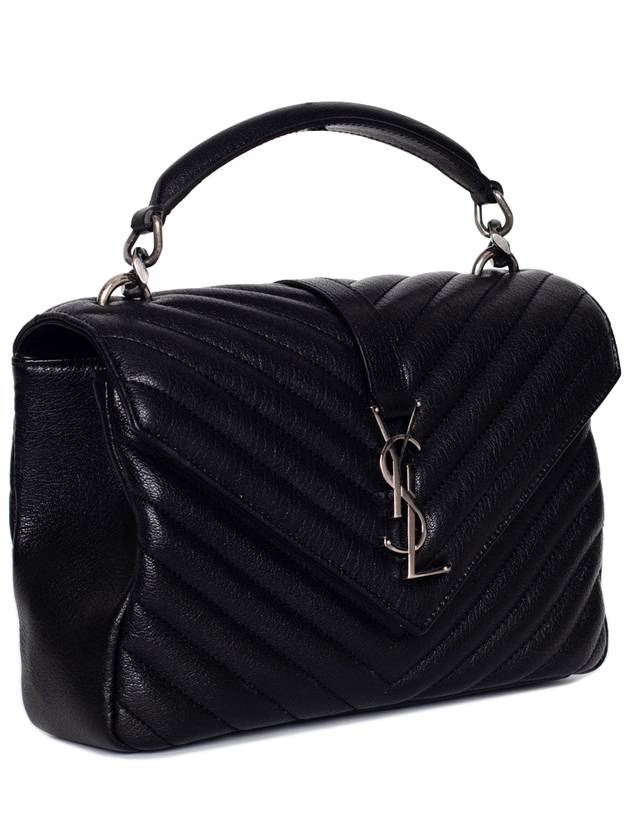 Silver Monogram College Medium Chain Crossbody Bag in Matelasse Leather Black - SAINT LAURENT - BALAAN 3