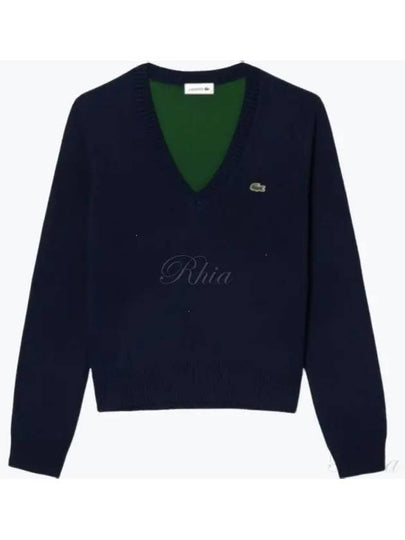 Cotton V Neck Knit Top Midnight Blue - LACOSTE - BALAAN 2